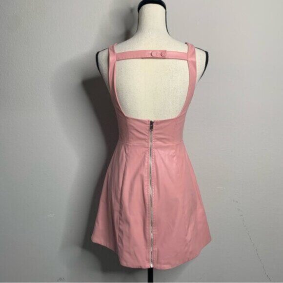 For Love & Lemons Talia Pink Faux Leather Open Back A-Line Mini Dress - Picture 11 of 16
